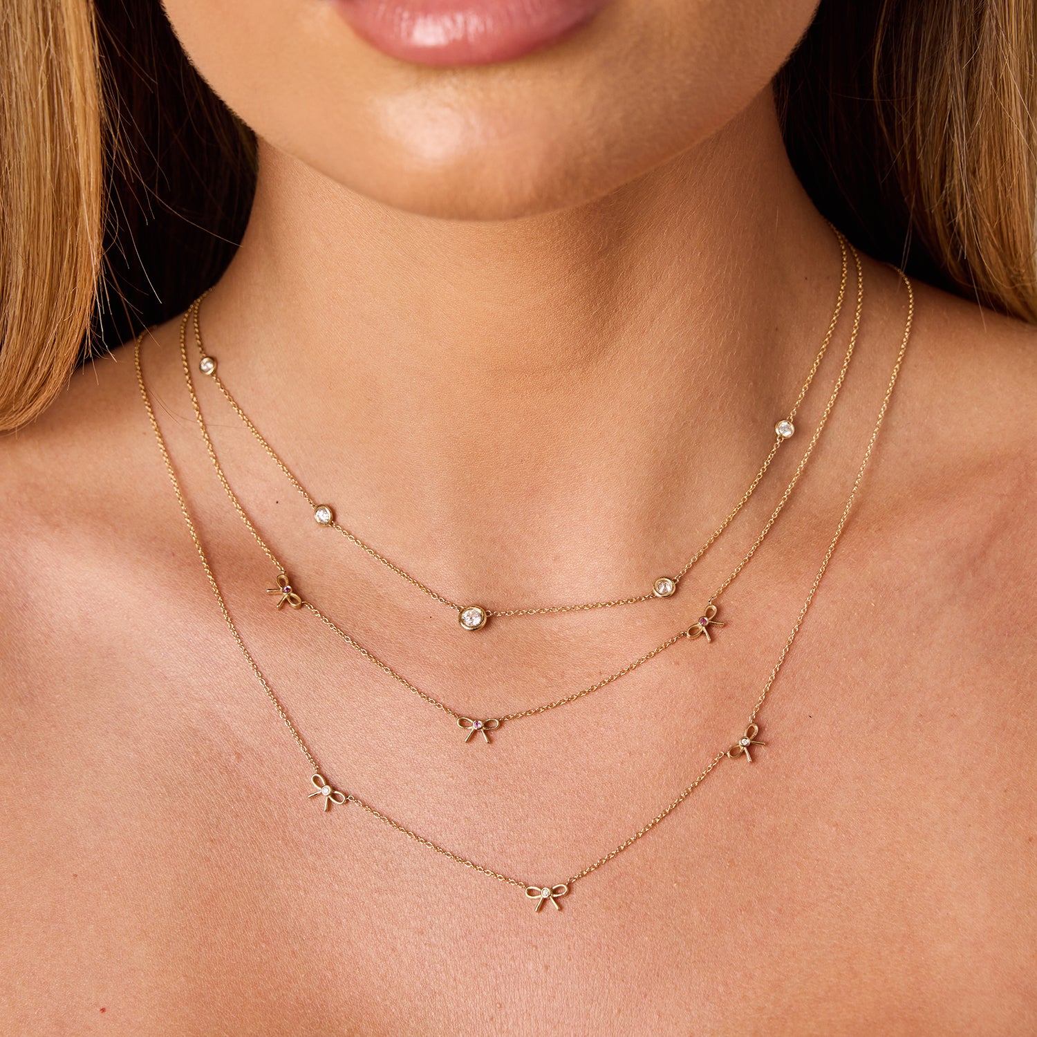 Dainty Diamond Three Bow Necklace - Image 6
