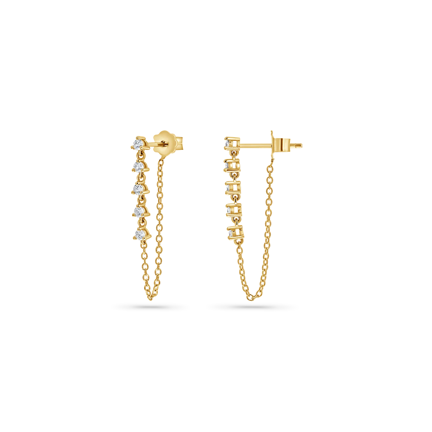 Five Diamond Chain Drop Earrings