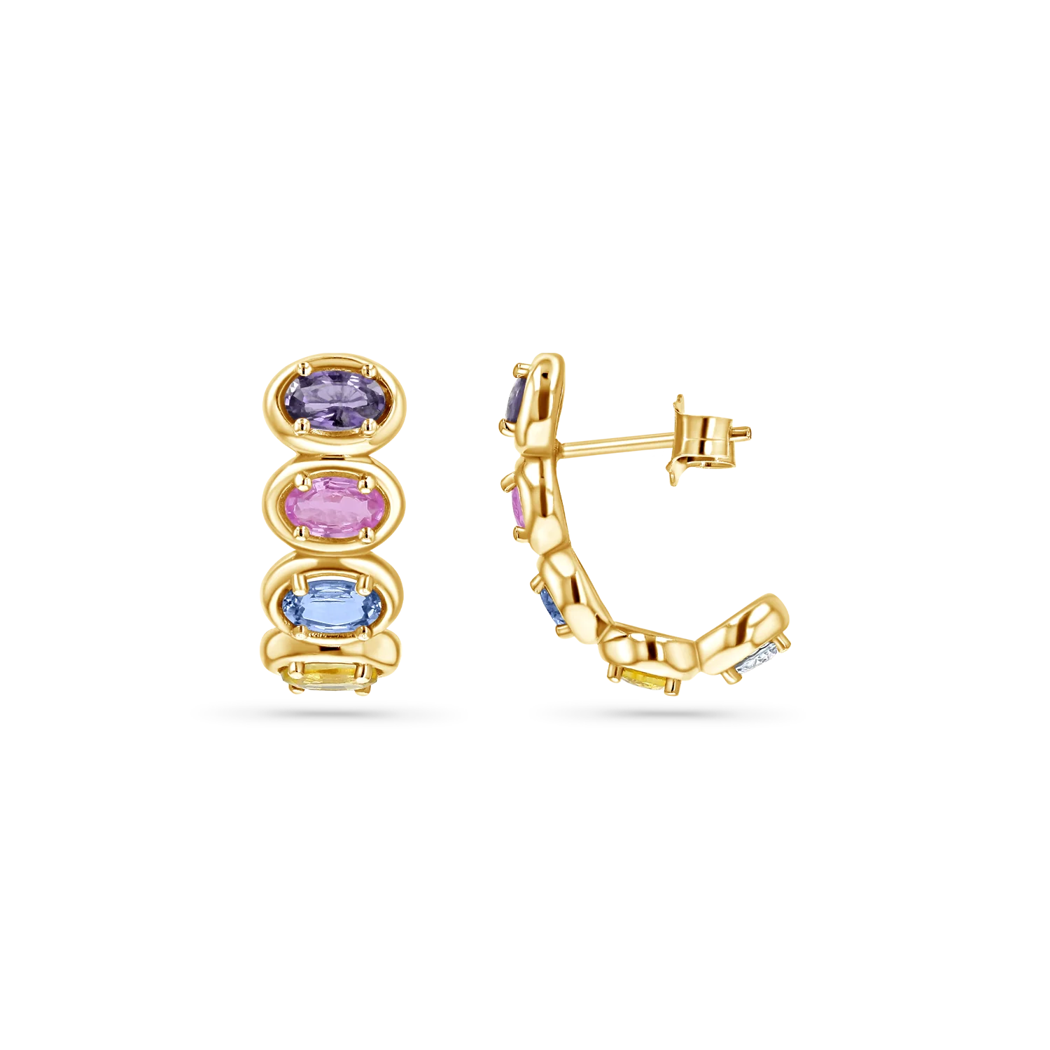 Oval Sapphire Multi Colored Half Hoop Earrings