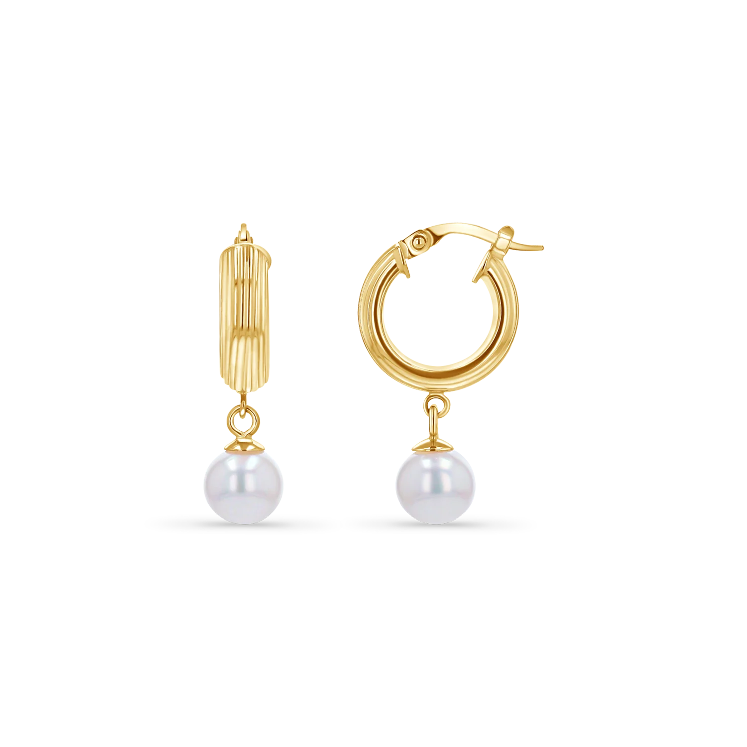 Pearl Drop Ribbed Hoops
