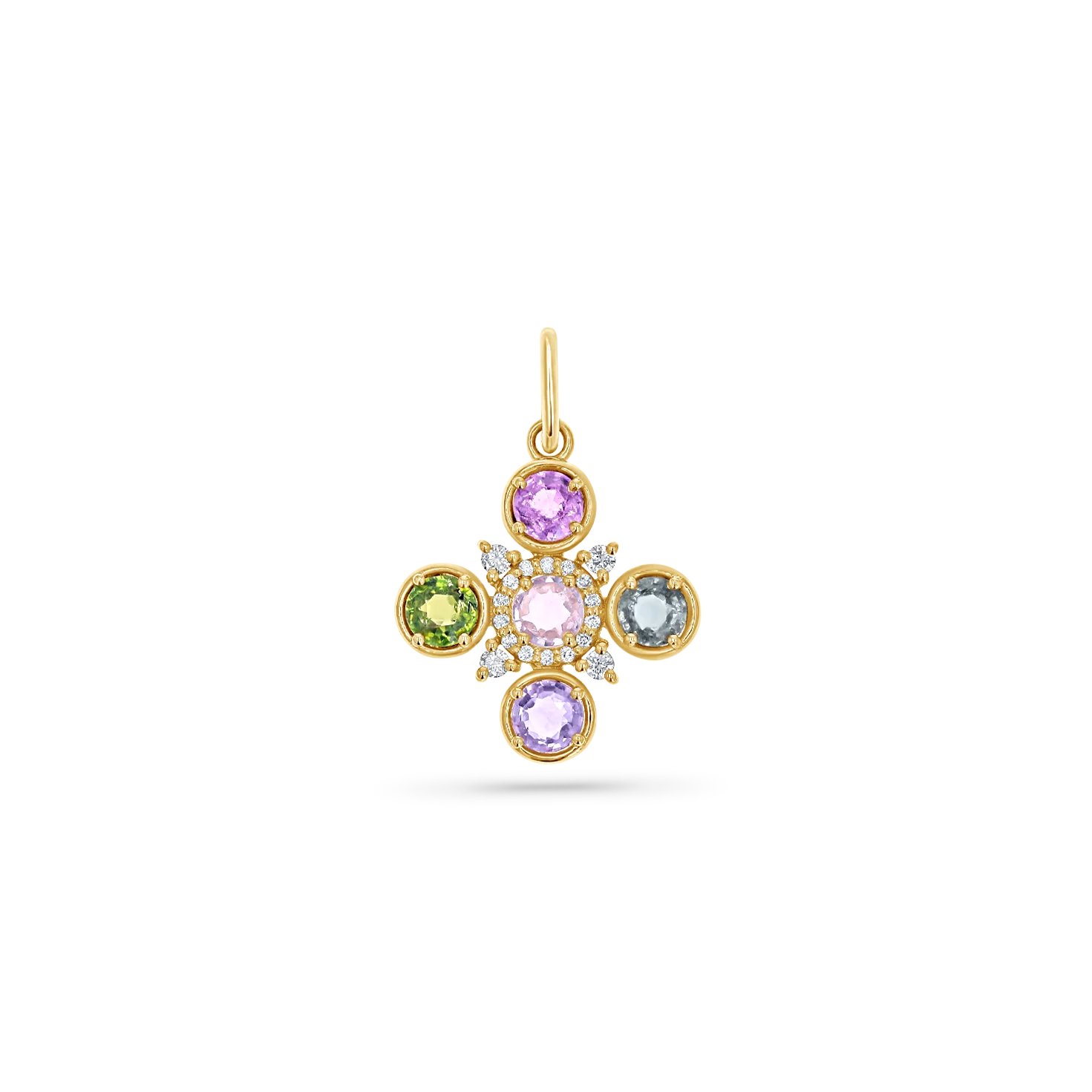 Sapphire and Diamond Fleur Cross Pendant