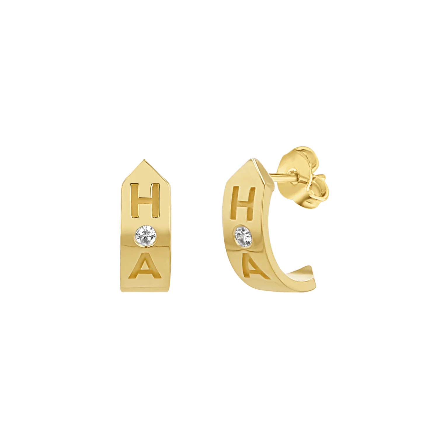 Shield Letter Huggie Hoops