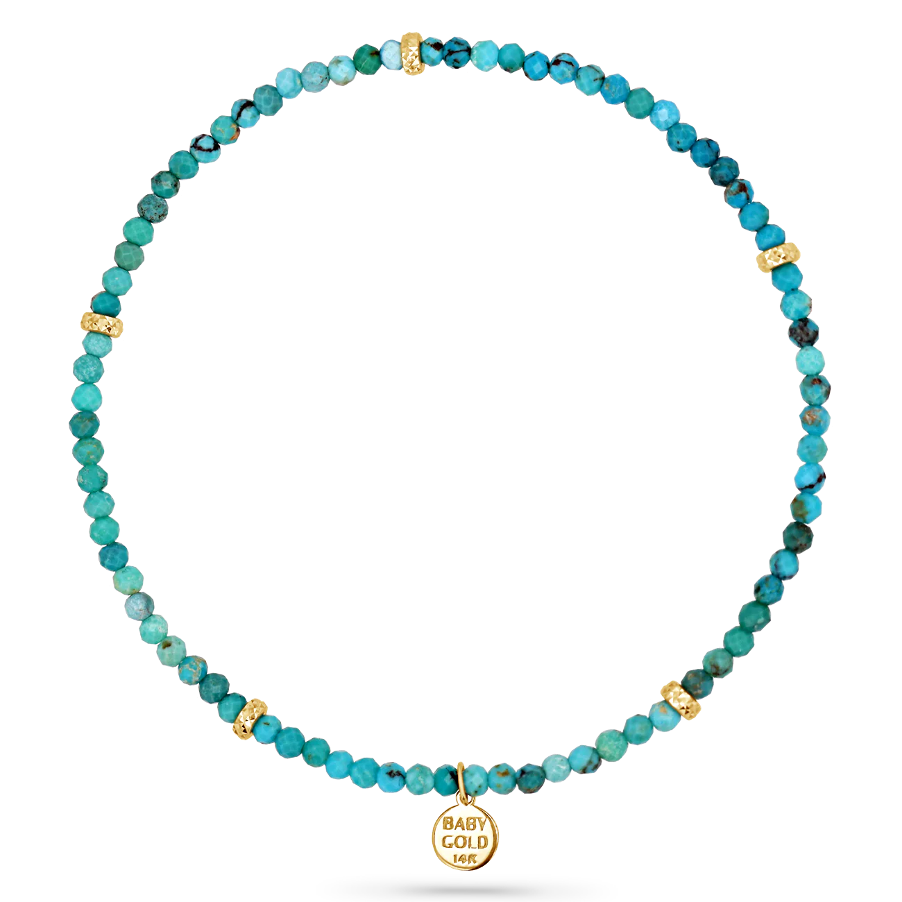 Turquoise & Faceted Gold Stretch Bead Anklet